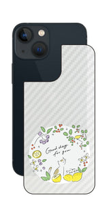 iPhone 13 mini用 【コラボ プリント Design by すいかねこ 002 】 カーボン調 背面 保護 フィルム 日本製