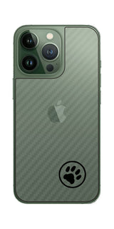 iPhone 13 Pro / iPhone 13用 カーボン調 肉球 イラスト プリント 背面保護フィルム 日本製 [ワンポイント 丸 ブラック]