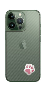 iPhone 13 Pro / iPhone 13用 カーボン調 肉球 イラスト プリント 背面保護フィルム 日本製 [なんちゃって ぷくぷく ホワイト/ピンク]