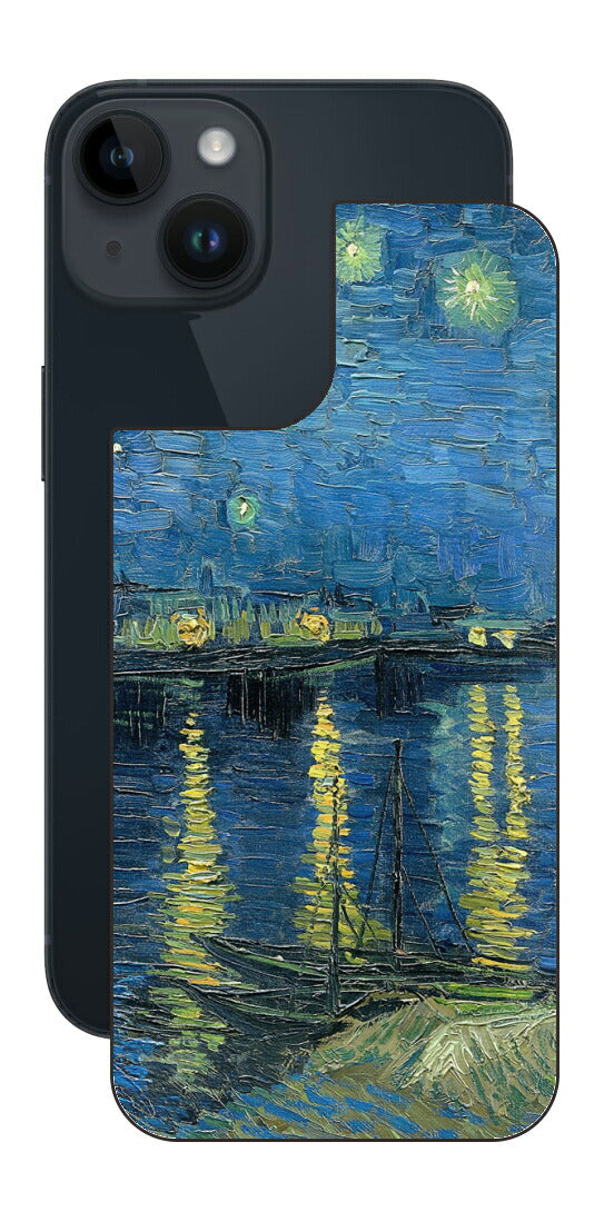 iPhone 14用 背面 保護 フィルム 名画 プリント ゴッホ ローヌの星月夜（ フィンセント ファン ゴッホ Vincent Willem van Gogh ）