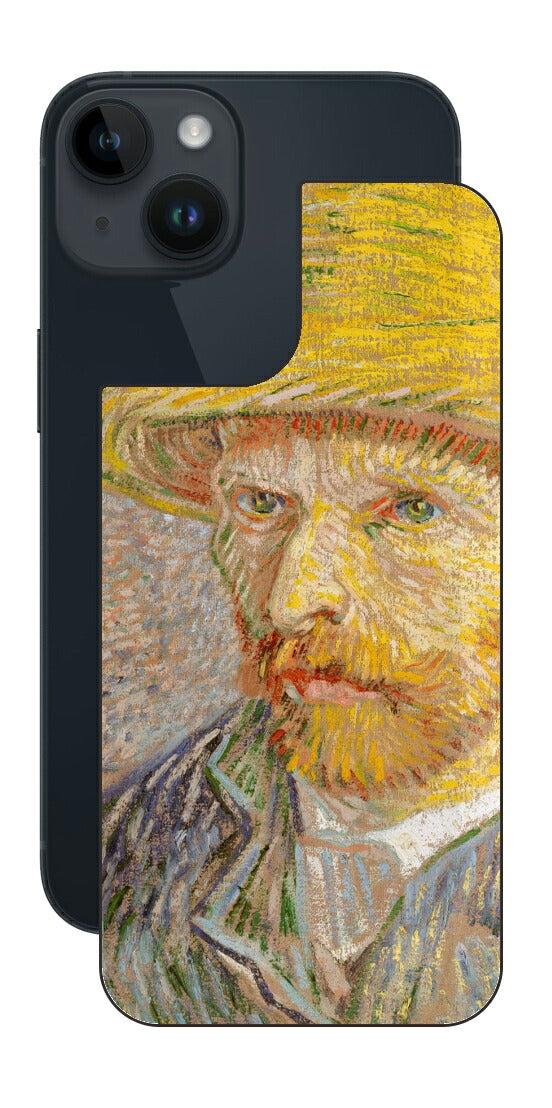 iPhone 14用 背面 保護 フィルム 名画 プリント ゴッホ 麦わらの自画像（ フィンセント ファン ゴッホ Vincent Willem van Gogh ）