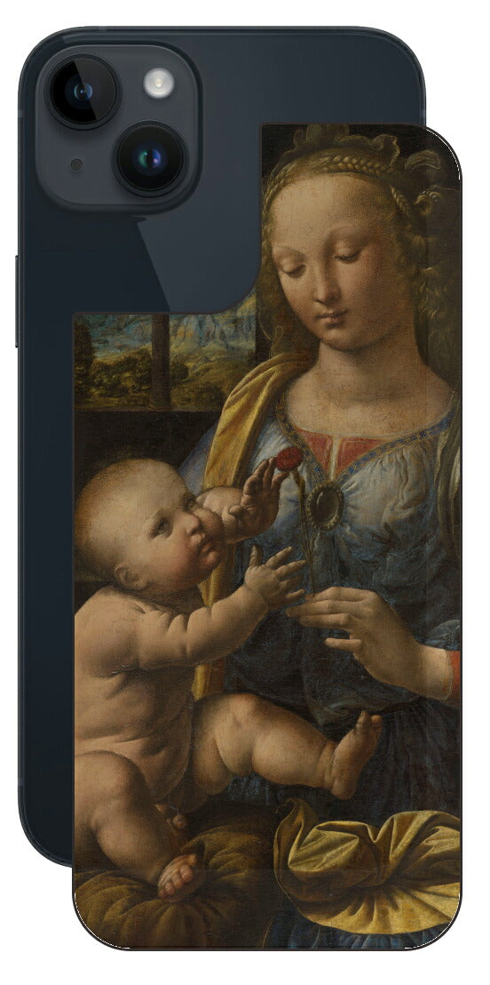 iPhone 14 plus用 背面 保護 フィルム 名画 プリント ダ・ヴィンチ カーネションの聖母（ レオナルド・ダ・ヴィンチ Leonardo da Vinci ）