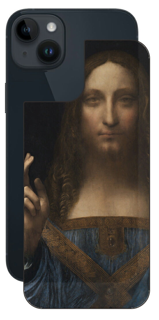 iPhone 14 plus用 背面 保護 フィルム 名画 プリント ダ・ヴィンチ サルバトール・ムンディ（ レオナルド・ダ・ヴィンチ Leonardo da Vinci ）