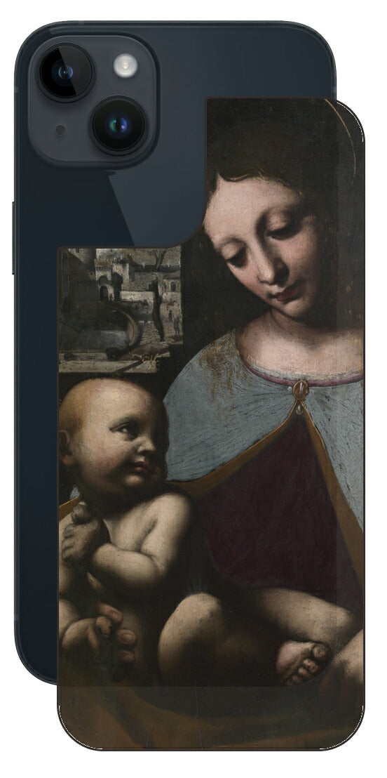 iPhone 14 plus用 背面 保護 フィルム 名画 プリント ダ・ヴィンチ 聖母子（ レオナルド・ダ・ヴィンチ Leonardo da Vinci ）