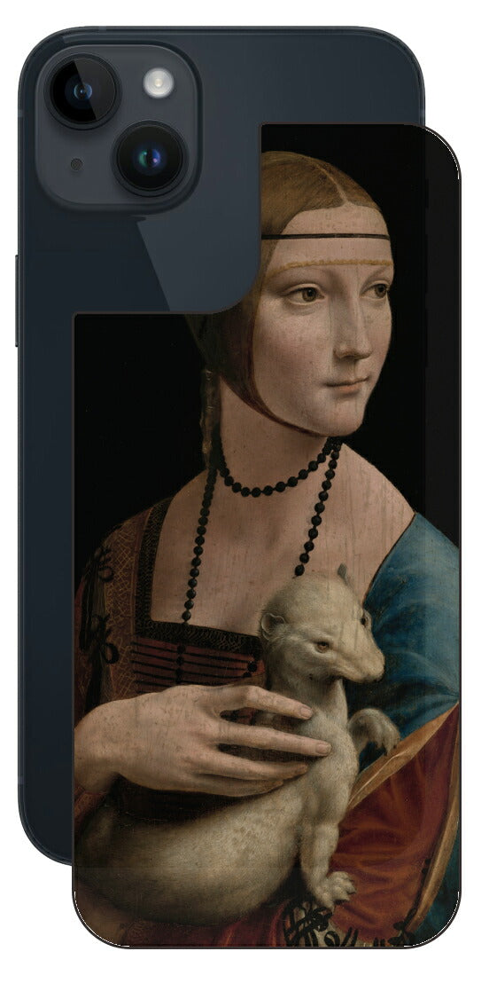 iPhone 14 plus用 背面 保護 フィルム 名画 プリント ダ・ヴィンチ 白貂を抱く貴婦人（ レオナルド・ダ・ヴィンチ Leonardo da Vinci ）