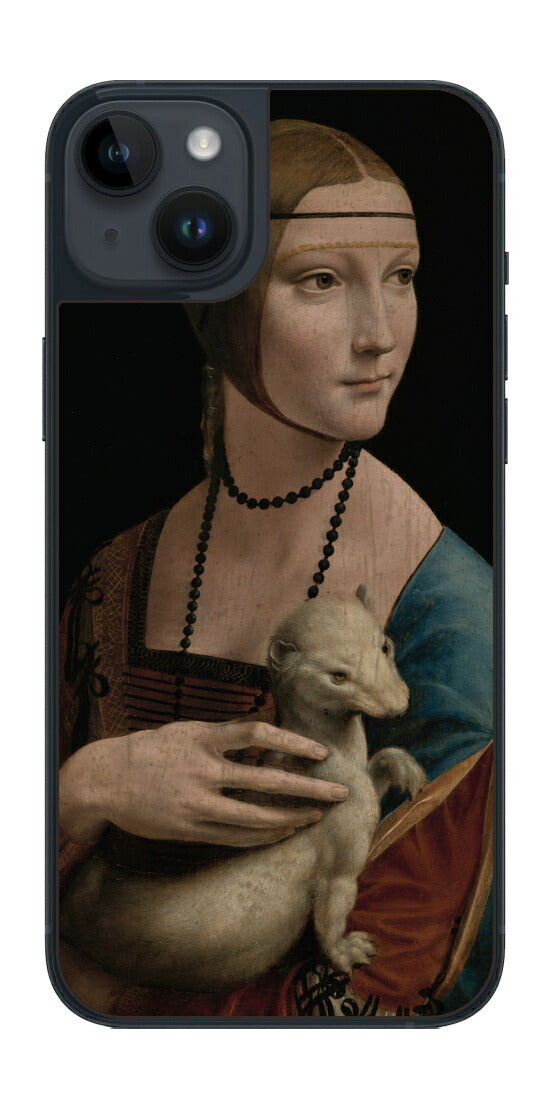 iPhone 14 plus用 背面 保護 フィルム 名画 プリント ダ・ヴィンチ 白貂を抱く貴婦人（ レオナルド・ダ・ヴィンチ Leonardo da Vinci ）