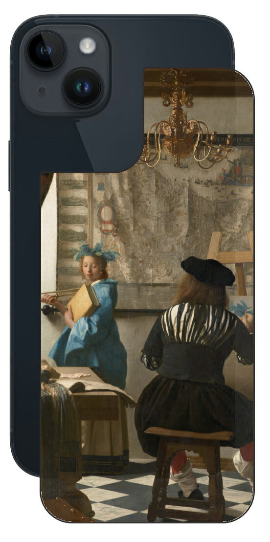 iPhone 14 plus用 背面 保護 フィルム 名画 プリント フェルメール 絵画の芸術 （ ヨハネス・フェルメール Johannes Vermeer ）