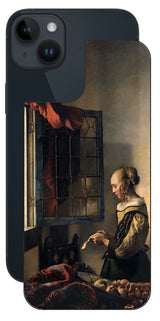 iPhone 14 plus用 背面 保護 フィルム 名画 プリント フェルメール 開いた窓辺で手紙を読む少女 ( ヨハネス・フェルメール Johannes Vermeer )