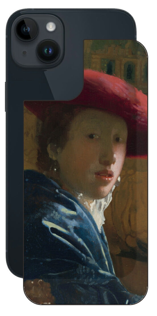iPhone 14 plus用 背面 保護 フィルム 名画 プリント フェルメール 赤い帽子の少女 （ ヨハネス・フェルメール Johannes Vermeer ）