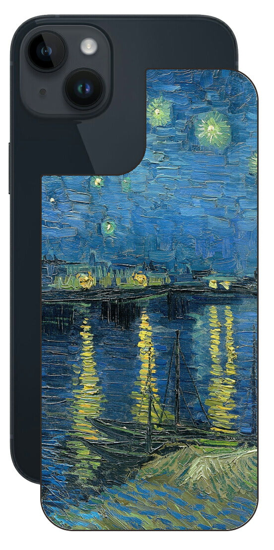 iPhone 14 plus用 背面 保護 フィルム 名画 プリント ゴッホ ローヌの星月夜（ フィンセント ファン ゴッホ Vincent Willem van Gogh ）