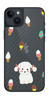 iPhone 14 plus用 【コラボ プリント Design by よこお さとみ 002】 カーボン調 背面 保護 フィルム 日本製