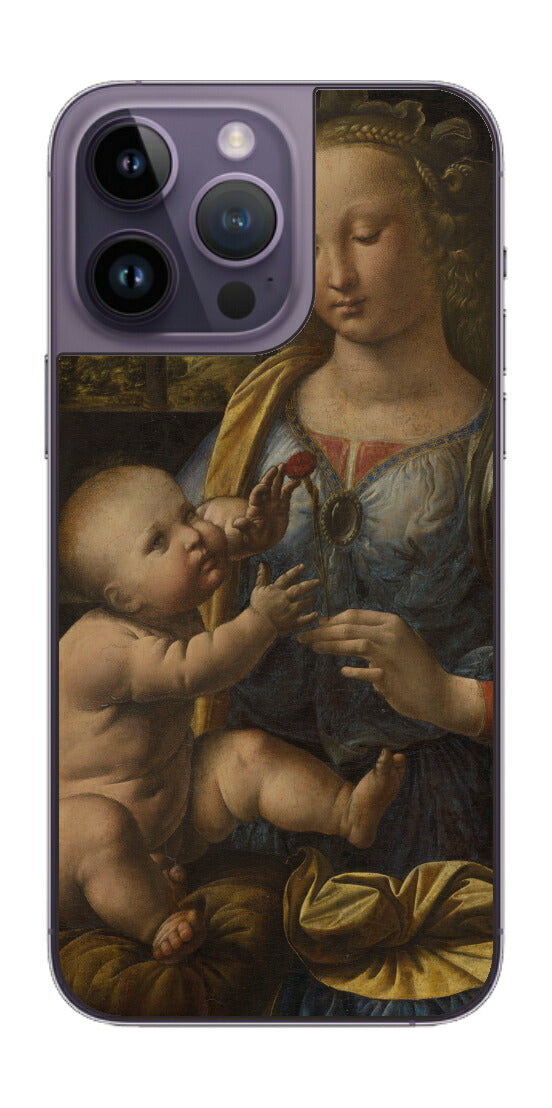 iPhone 14 pro Max用 背面 保護 フィルム 名画 プリント ダ・ヴィンチ カーネションの聖母（ レオナルド・ダ・ヴィンチ Leonardo da Vinci ）