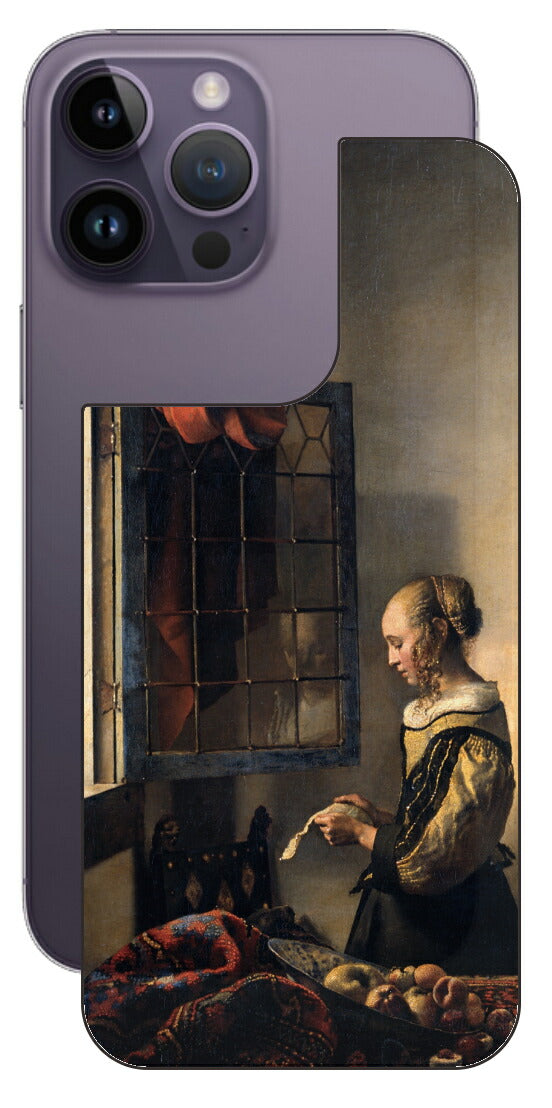 iPhone 14 pro Max用 背面 保護 フィルム 名画 プリント フェルメール 開いた窓辺で手紙を読む少女 （ ヨハネス・フェルメール Johannes Vermeer ）