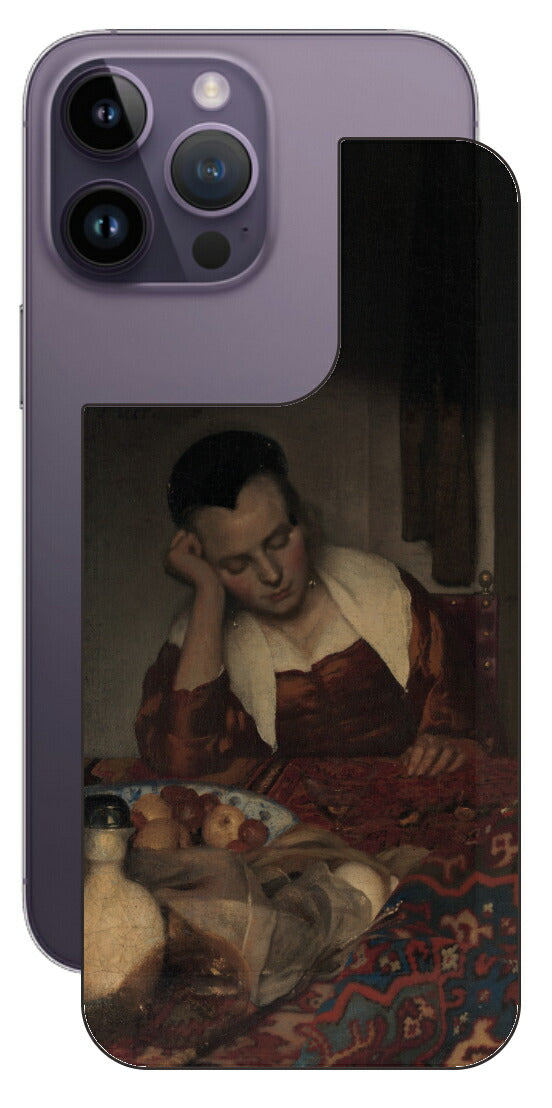 iPhone 14 pro Max用 背面 保護 フィルム 名画 プリント フェルメール 眠っているメイド （ ヨハネス・フェルメール Johannes Vermeer ）
