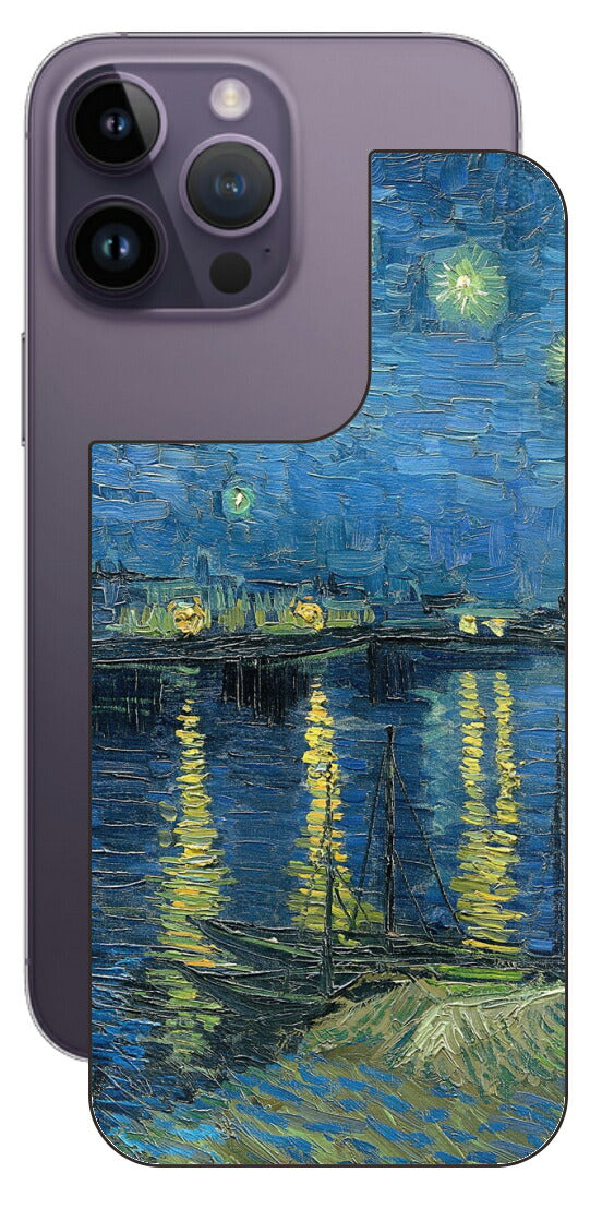 iPhone 14 pro Max用 背面 保護 フィルム 名画 プリント ゴッホ ローヌの星月夜（ フィンセント ファン ゴッホ Vincent Willem van Gogh ）