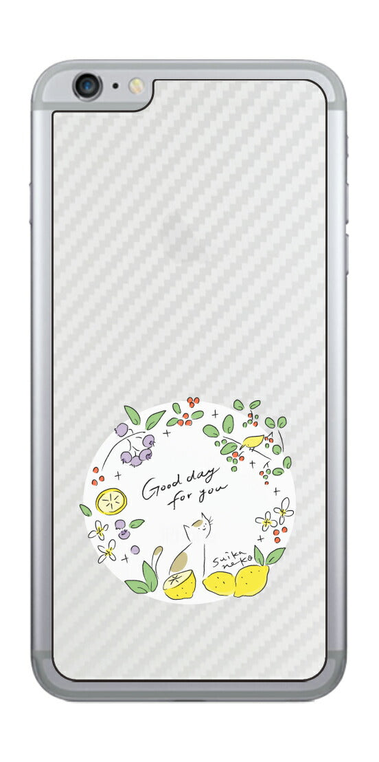 iPhone 6 Plus / 6s Plus用 【コラボ プリント Design by すいかねこ 002 】 カーボン調 背面 保護 フィルム 日本製