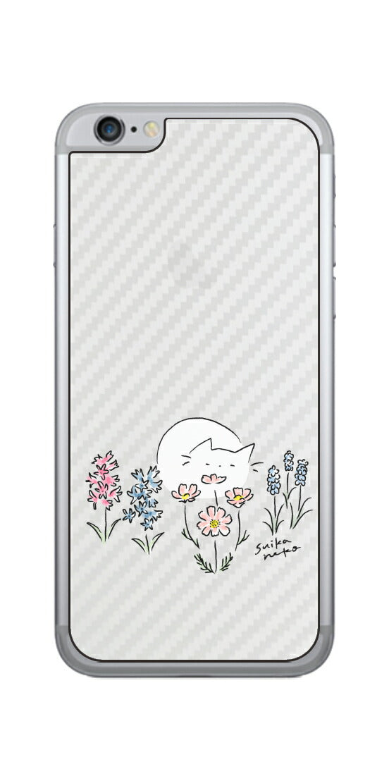 iPhone 6 / 6s用 【コラボ プリント Design by すいかねこ 003 】 カーボン調 背面 保護 フィルム 日本製