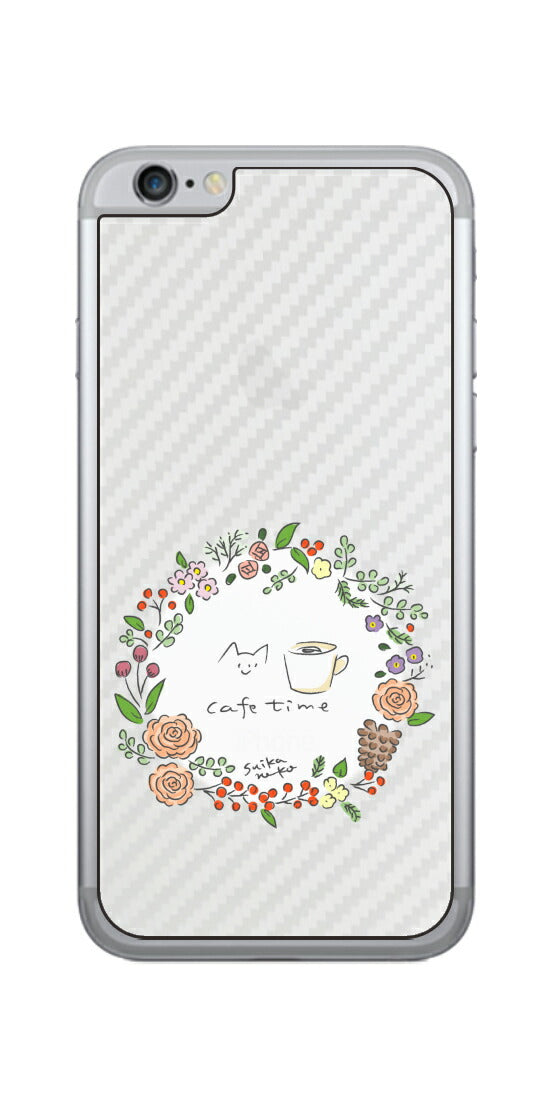 iPhone 6 / 6s用 【コラボ プリント Design by すいかねこ 008 】 カーボン調 背面 保護 フィルム 日本製