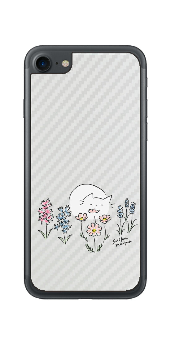 iPhone 7 / 7s用 【コラボ プリント Design by すいかねこ 003 】 カーボン調 背面 保護 フィルム 日本製