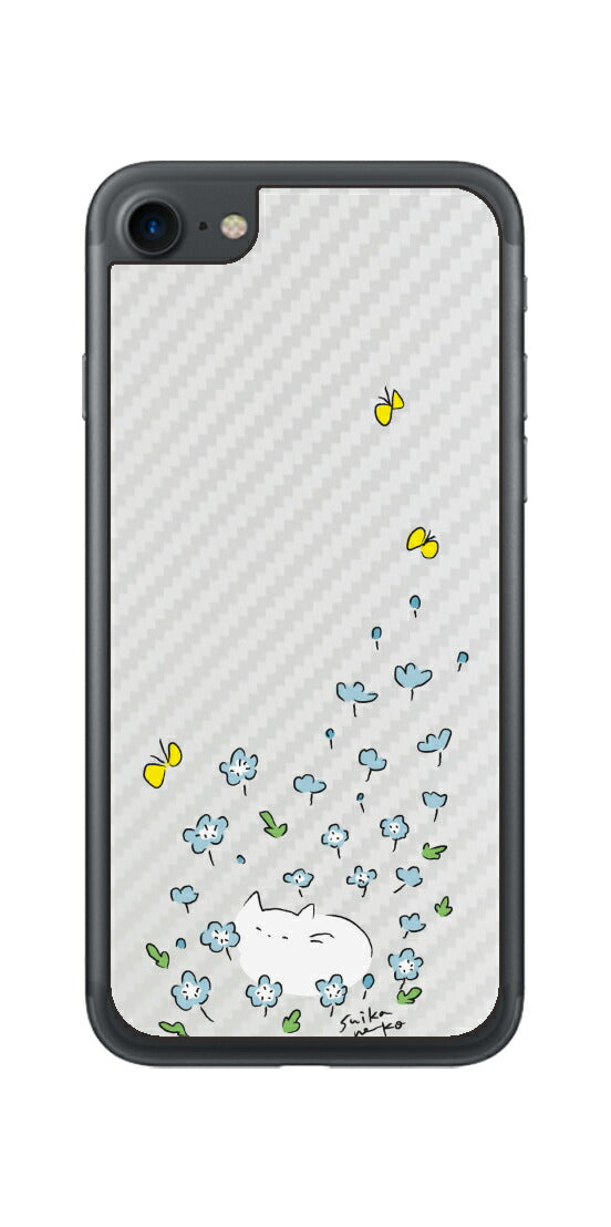 iPhone 7 / 7s用 【コラボ プリント Design by すいかねこ 010 】 カーボン調 背面 保護 フィルム 日本製