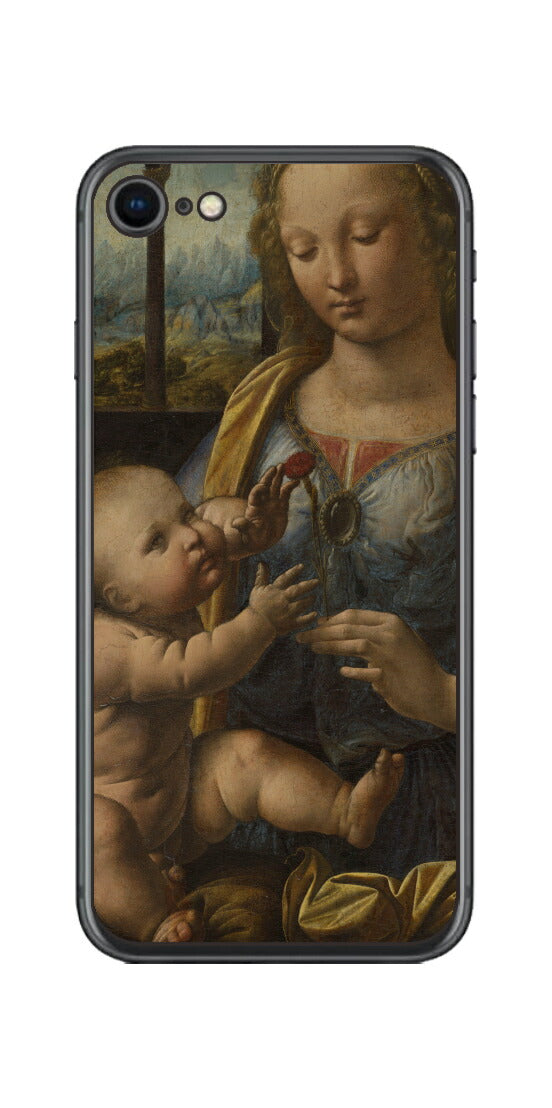 iPhone SE  第2世代用 背面 保護 フィルム 名画 プリント ダ・ヴィンチ カーネションの聖母（ レオナルド・ダ・ヴィンチ Leonardo da Vinci ）