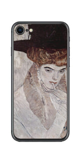 iPhone SE 第2世代用 背面 保護 フィルム 名画プリント グスタフ クリムト 黒の羽根帽子