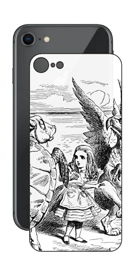 iPhone SE  第2世代用 背面 保護 フィルム 名画プリント ジョン・テニエル （ John Tenniel ) 海ガメもどきとグリフォン