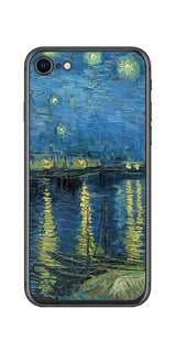 iPhone SE 第2世代用 背面 保護 フィルム 名画 プリント ゴッホ ローヌの星月夜( フィンセント ファン ゴッホ Vincent Willem van Gogh )