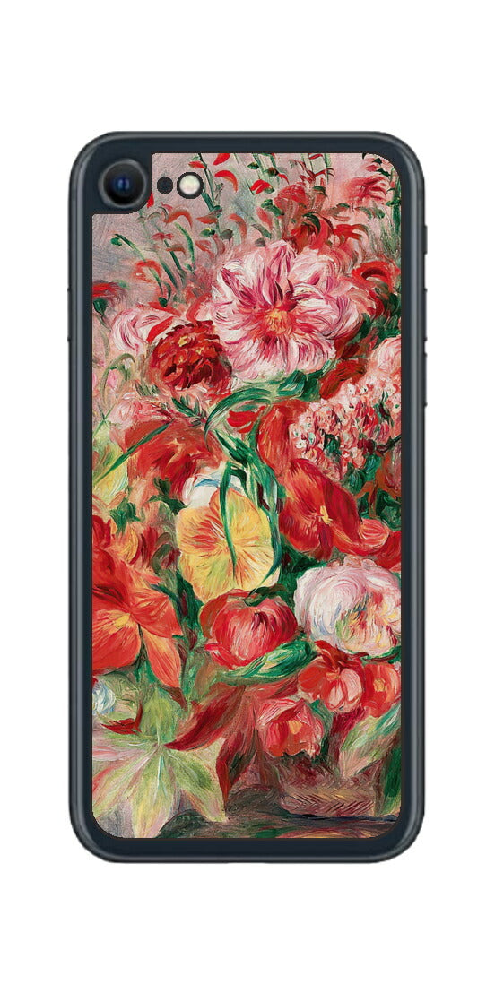 iPhone SE 2022 第3世代用 背面 保護 フィルム 名画 プリント ルノワール 花々のバスケット（ ピエール＝オーギュスト・ルノワール Pierre-Auguste Renoir ）