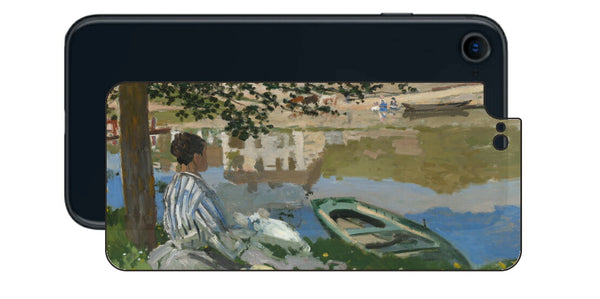 iPhone SE 2022 第3世代用 背面 保護 フィルム 名画プリント クロード・モネ （ Claude Monet ) セーヌ河岸、ベンヌクール