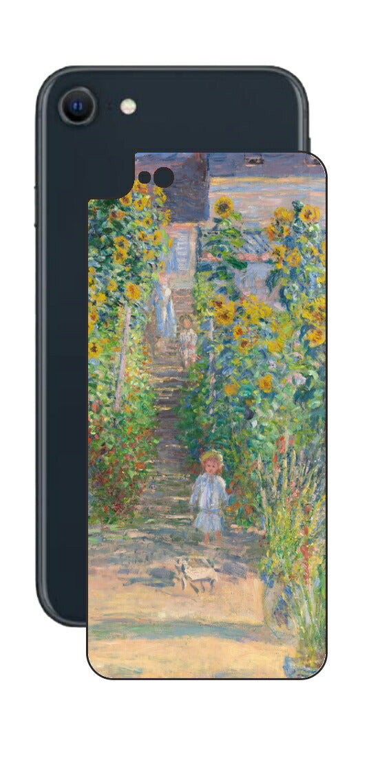 iPhone SE 2022 第3世代用 背面 保護 フィルム 名画プリント クロード・モネ （ Claude Monet ) ヴェトゥイユの画家の庭