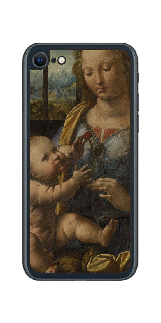 iPhone SE 2022 第3世代用 背面 保護 フィルム 名画 プリント ダ・ヴィンチ カーネションの聖母（ レオナルド・ダ・ヴィンチ Leonardo da Vinci ）