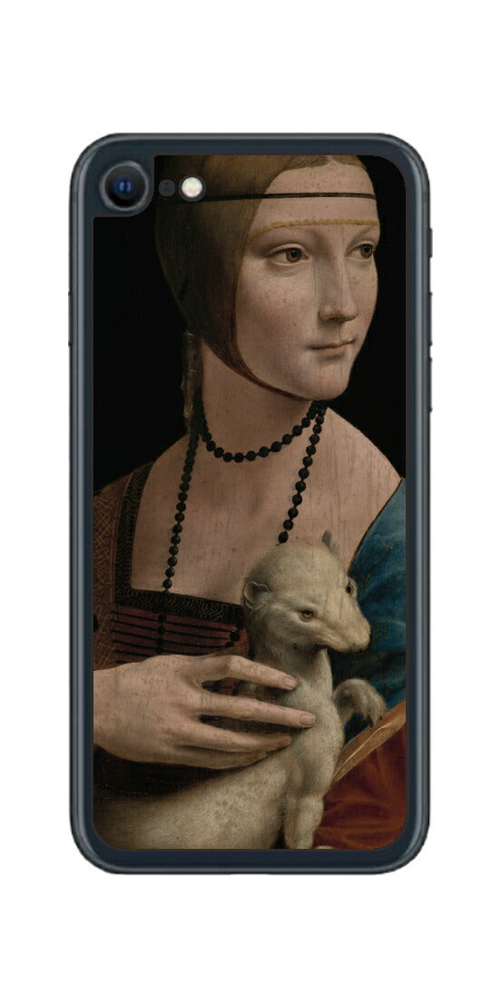 iPhone SE 2022 第3世代用 背面 保護 フィルム 名画 プリント ダ・ヴィンチ 白貂を抱く貴婦人（ レオナルド・ダ・ヴィンチ Leonardo da Vinci ）