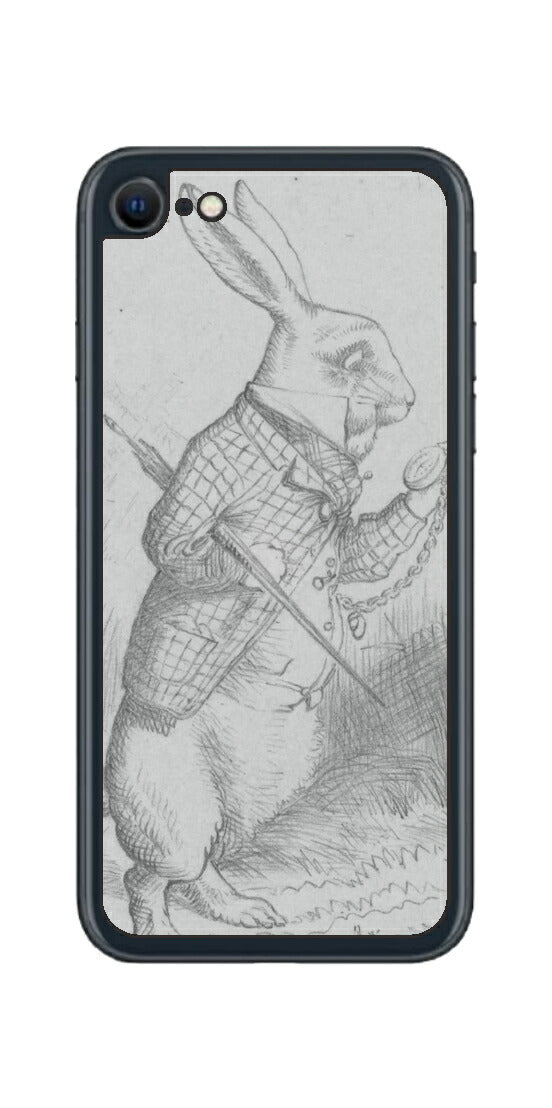 iPhone SE 2022 第3世代用 背面 保護 フィルム 名画プリント ジョン・テニエル （ John Tenniel ) 白ウサギ