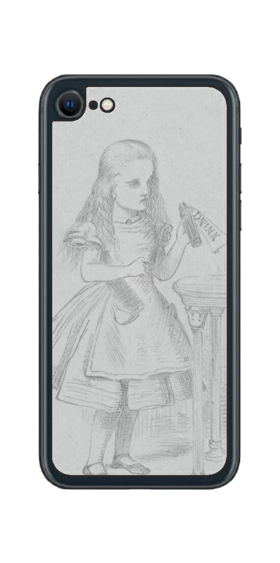 iPhone SE 2022 第3世代用 背面 保護 フィルム 名画プリント ジョン・テニエル （ John Tenniel ) 「私を飲んで」と書かれた瓶の場面
