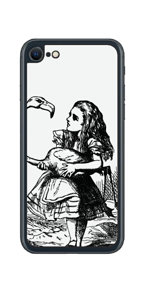 iPhone SE 2022 第3世代用 背面 保護 フィルム 名画プリント ジョン・テニエル （ John Tenniel ) フラミンゴでクロッケーをする場面