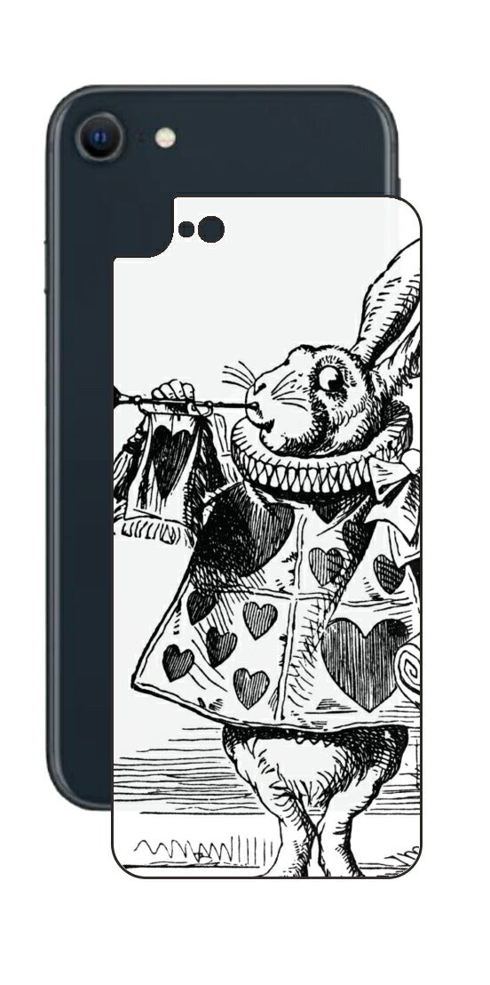 iPhone SE 2022 第3世代用 背面 保護 フィルム 名画プリント ジョン・テニエル （ John Tenniel ) 白ウサギ(ラッパ)