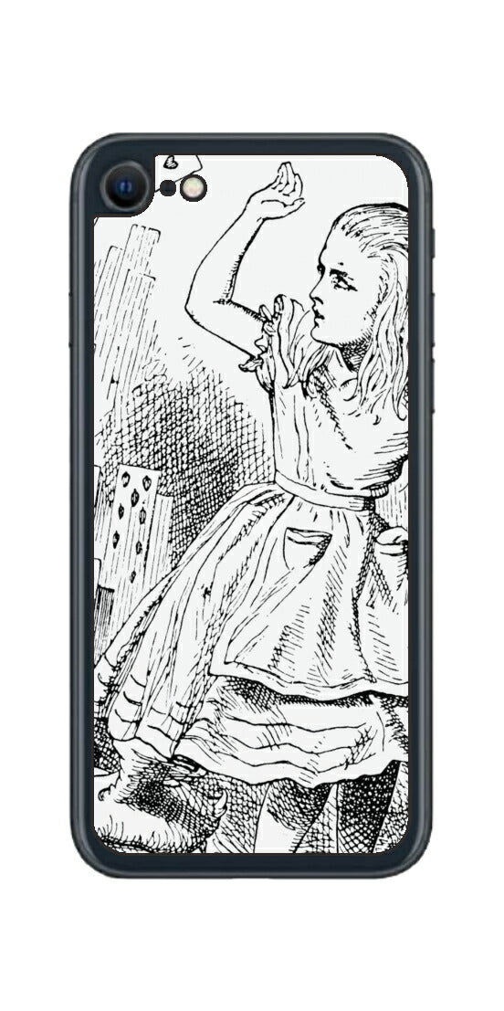 iPhone SE 2022 第3世代用 背面 保護 フィルム 名画プリント ジョン・テニエル （ John Tenniel ) トランプがアリスにとびかかる場面
