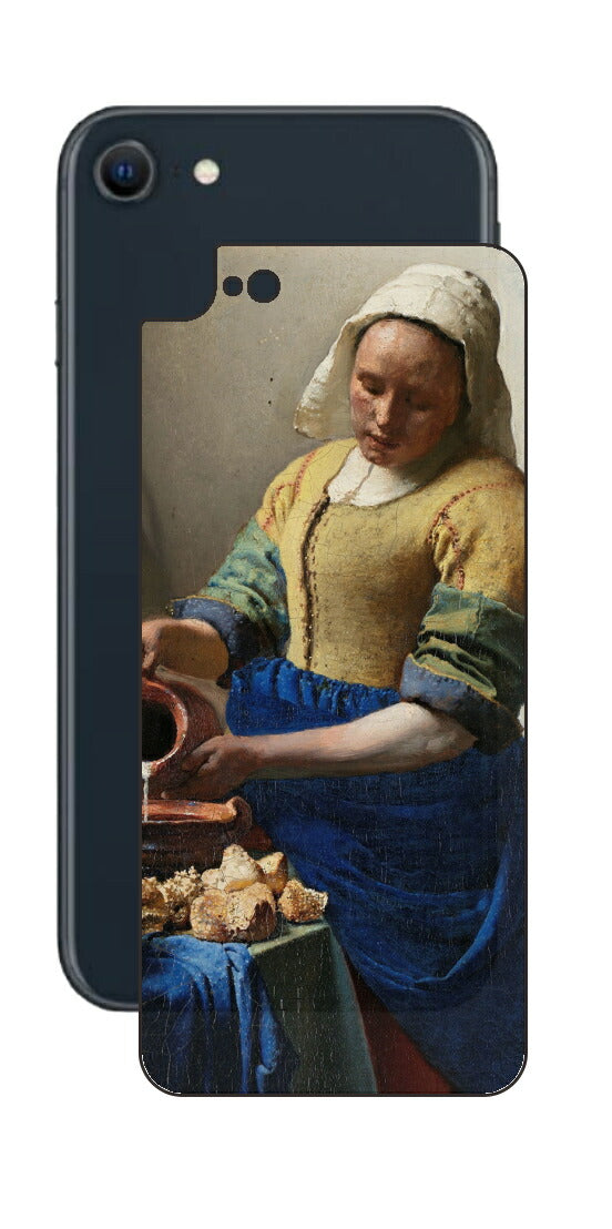 iPhone SE 2022 第3世代用 背面 保護 フィルム 名画 プリント フェルメール 牛乳を注ぐ女 （ ヨハネス・フェルメール Johannes Vermeer ）