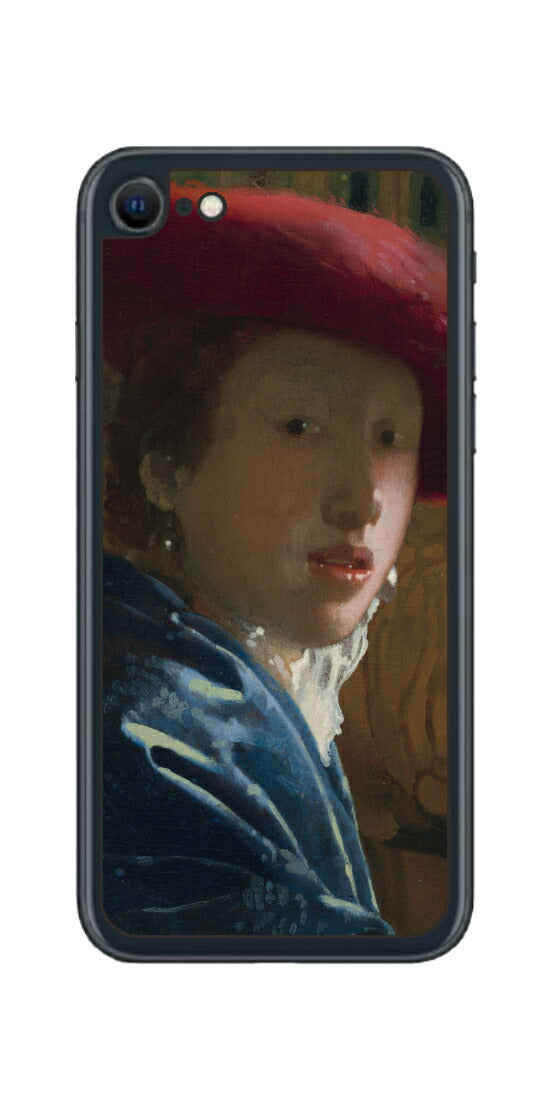 iPhone SE 2022 第3世代用 背面 保護 フィルム 名画 プリント フェルメール 赤い帽子の少女 （ ヨハネス・フェルメール Johannes Vermeer ）
