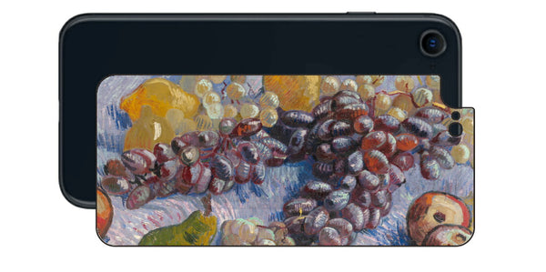 iPhone SE 2022 第3世代用 背面 保護 フィルム 名画 プリント ゴッホ ぶどう、レモン、梨、りんご（ フィンセント ファン ゴッホ Vincent Willem van Gogh ）