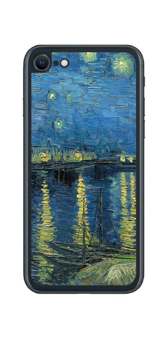 iPhone SE 2022 第3世代用 背面 保護 フィルム 名画 プリント ゴッホ ローヌの星月夜（ フィンセント ファン ゴッホ Vincent Willem van Gogh ）