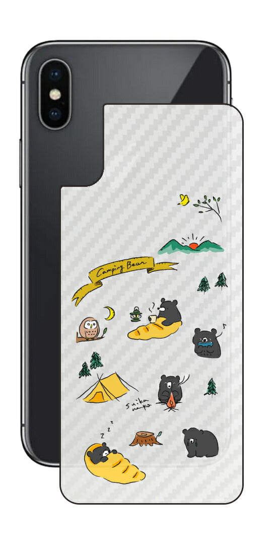 iPhone X用 【コラボ プリント Design by すいかねこ 004 】 カーボン調 背面 保護 フィルム 日本製