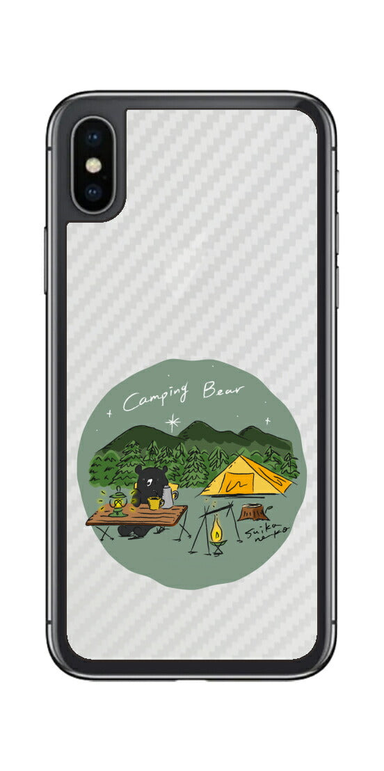 iPhone X用 【コラボ プリント Design by すいかねこ 005 】 カーボン調 背面 保護 フィルム 日本製