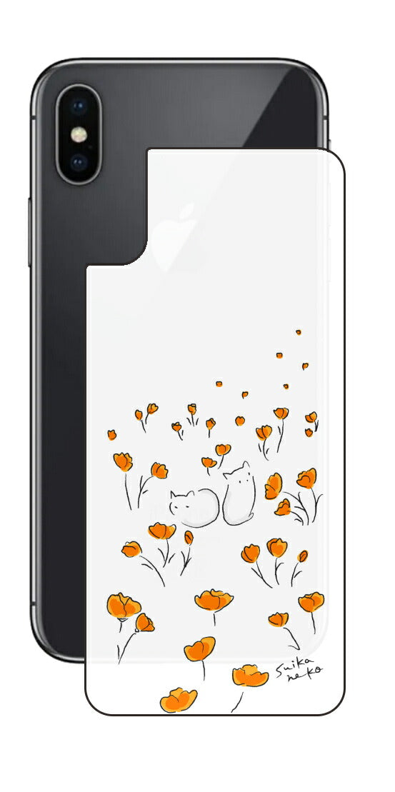 iPhone X用 【コラボ プリント Design by すいかねこ 006 】 背面 保護 フィルム 日本製