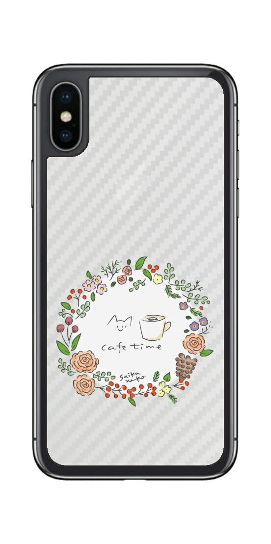 iPhone X用 【コラボ プリント Design by すいかねこ 008 】 カーボン調 背面 保護 フィルム 日本製