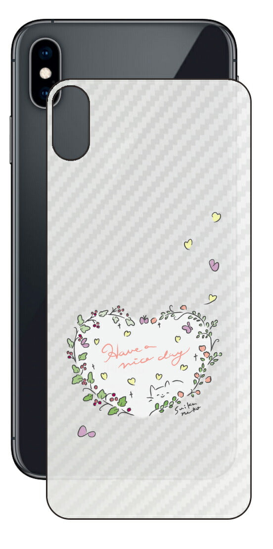 iPhone XS Max用 【コラボ プリント Design by すいかねこ 007 】 カーボン調 背面 保護 フィルム 日本製