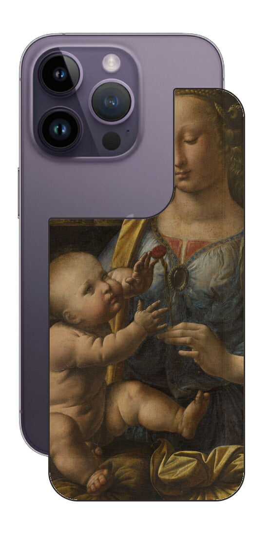 iPhone 14 pro用 背面 保護 フィルム 名画 プリント ダ・ヴィンチ カーネションの聖母（ レオナルド・ダ・ヴィンチ Leonardo da Vinci ）