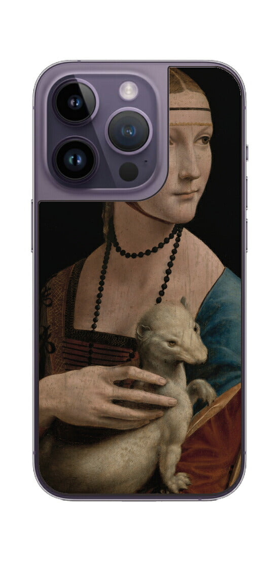 iPhone 14 pro用 背面 保護 フィルム 名画 プリント ダ・ヴィンチ 白貂を抱く貴婦人（ レオナルド・ダ・ヴィンチ Leonardo da Vinci ）