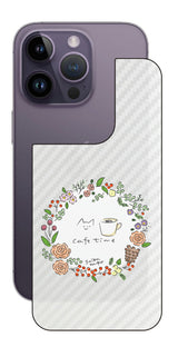 iPhone 14 Pro用 【コラボ プリント Design by すいかねこ 008 】 カーボン調 背面 保護 フィルム 日本製